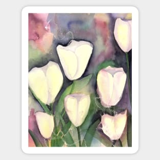 White Tulips at Night Sticker